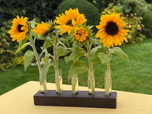 Blumenvase mit Reagenzgläsern in Wenge