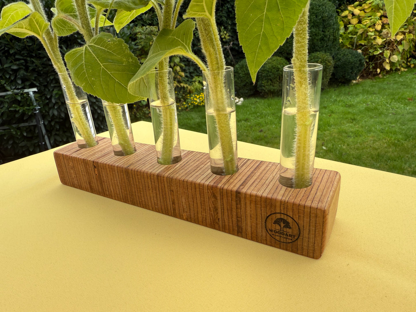 Blumenvase mit Reagenzgläsern in Schichtbuche quer ( unikat )