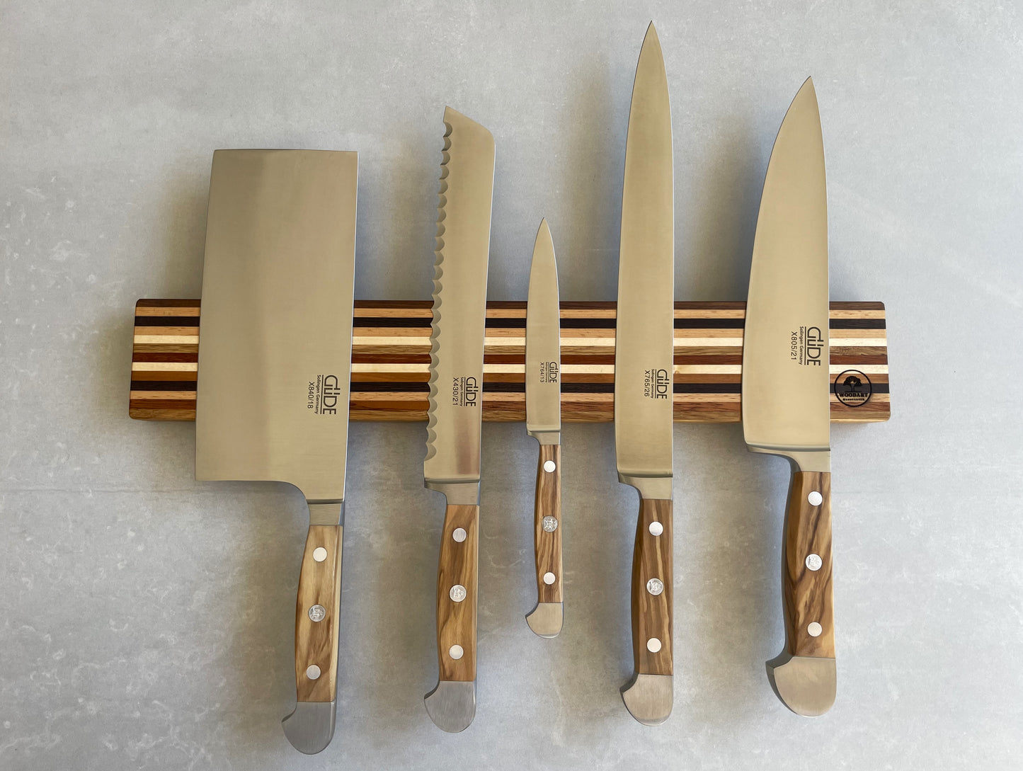 Messerhalter magnetisch in Wenge+Merbau+Sipo+Eiche+Ahorn+Kirsche+Buche "ThinStripes"