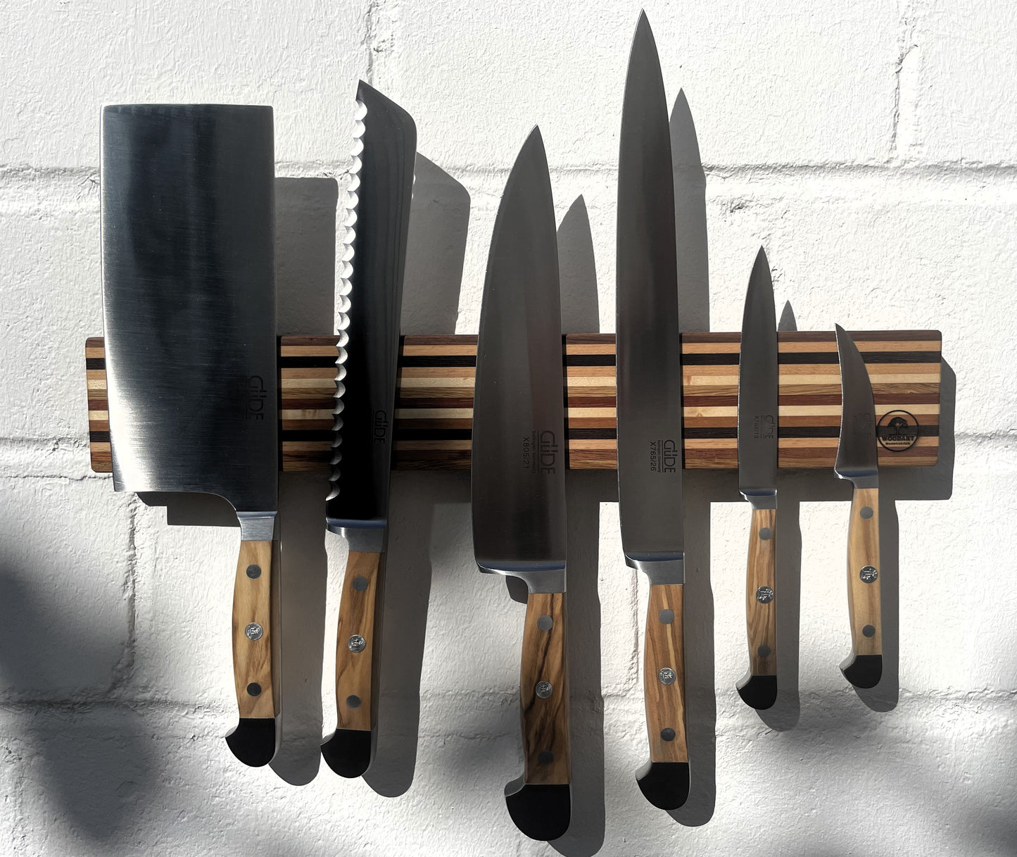 Messerhalter magnetisch in Wenge+Merbau+Sipo+Eiche+Ahorn+Kirsche+Buche "ThinStripes"