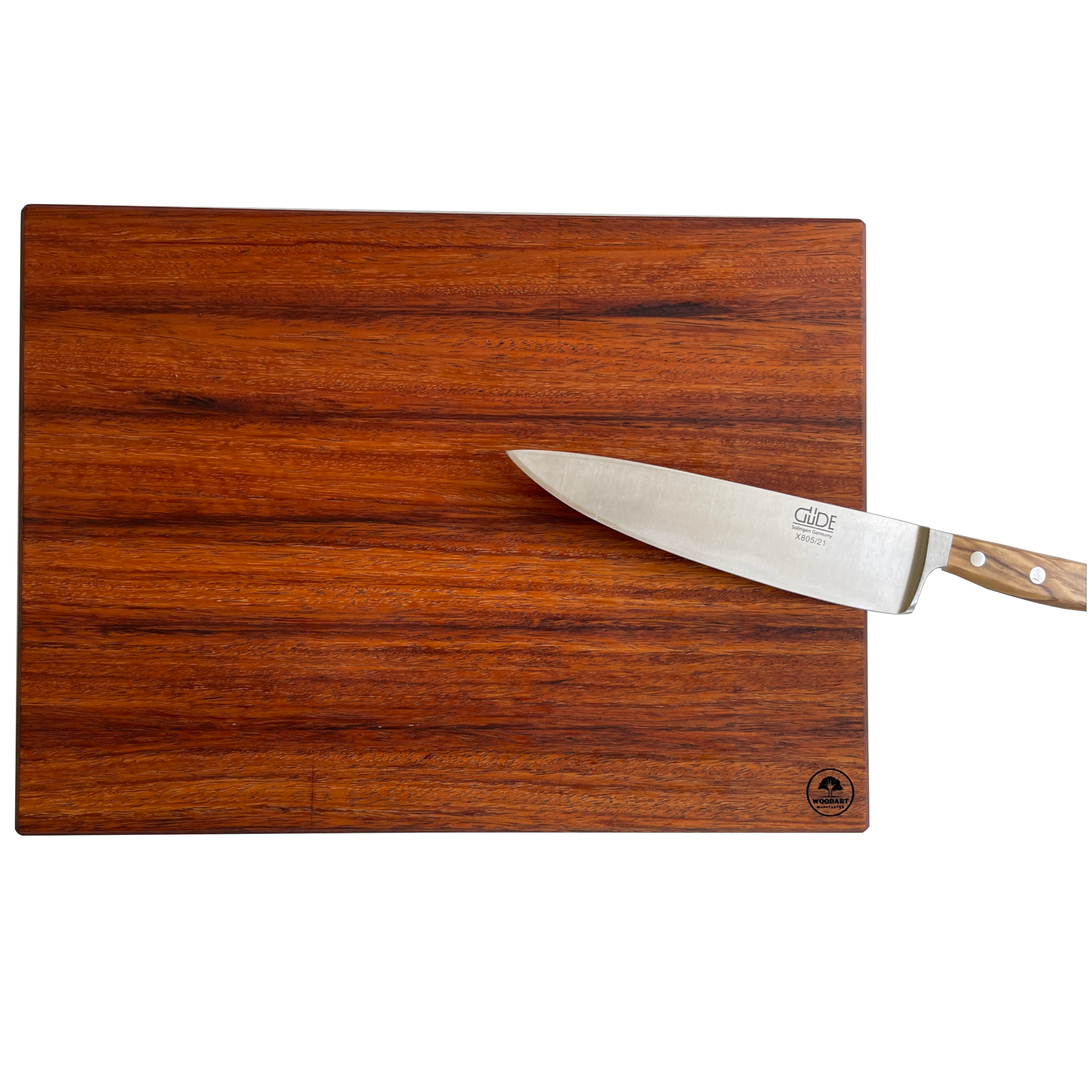 Handgefertigtes Schneidebrett aus Merbau mit rötlich-brauner Maserung – gefertigt von WoodArt Manufaktur