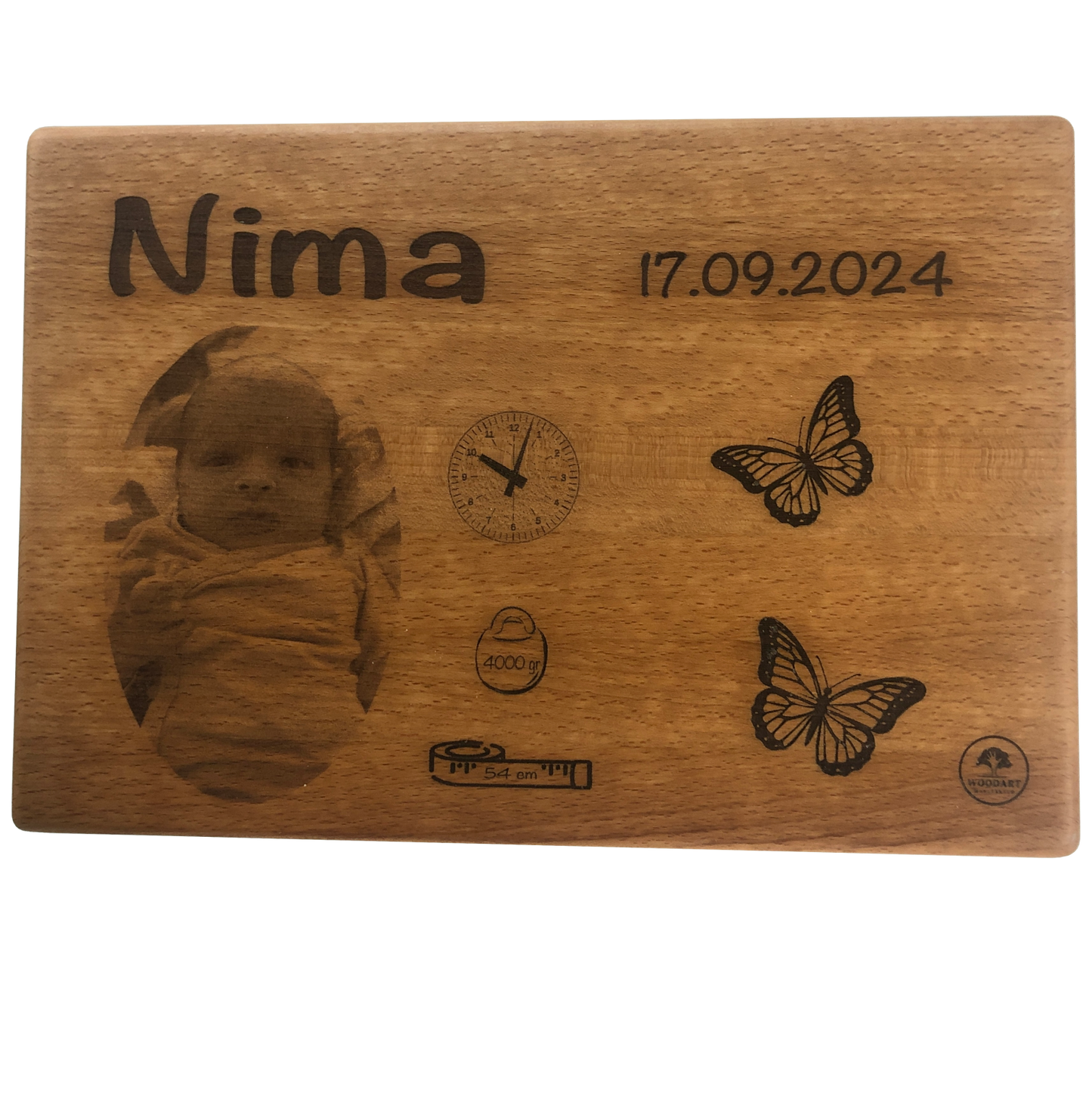 Taufgeschenk - Foto auf Holz - Individualisierung mit Laser Technik - Beispiel - 30x20x2 cm