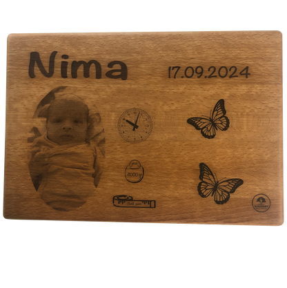 Taufgeschenk - Foto auf Holz - Individualisierung mit Laser Technik - Beispiel - 30x20x2 cm