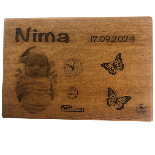 Taufgeschenk - Foto auf Holz - Individualisierung mit Laser Technik - Beispiel - 30x20x2 cm
