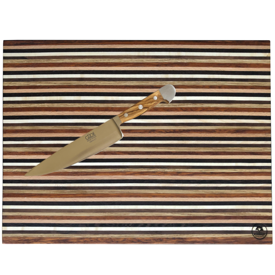 Schneidebrett in Streifen mit 6 Edelhölzern "StripesLines" – edle & leichtes Handling - 40x30x2 cm