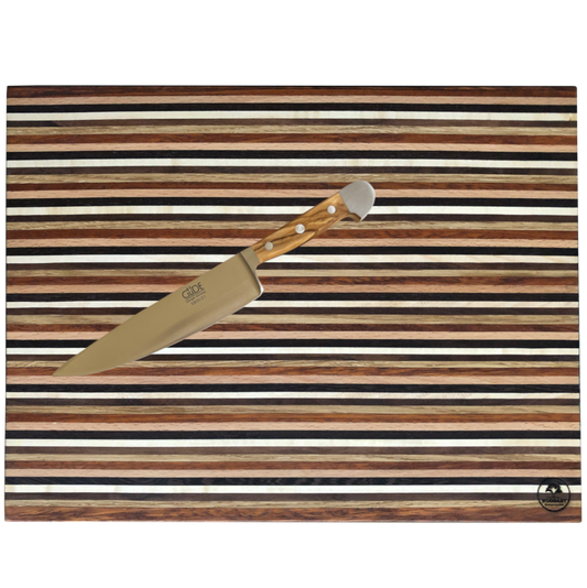 Schneidebrett in Streifen mit 6 Edelhölzern "StripesLines" – edle & leichtes Handling - 40x30x2 cm